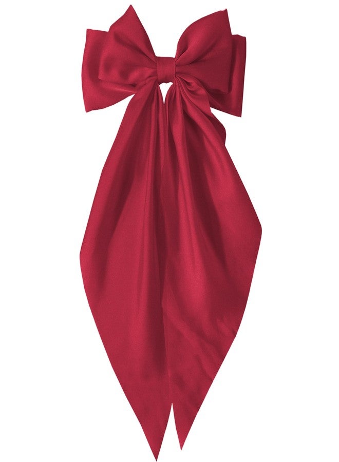 TULOBI Burgundy Red Hair Bows for Women Girls - Silky Satin Ribbons Bow Hair Clip with Long Tail - Elegant Christmas Hair Accessories (Burgundy Red,1Pcs) - Image 1